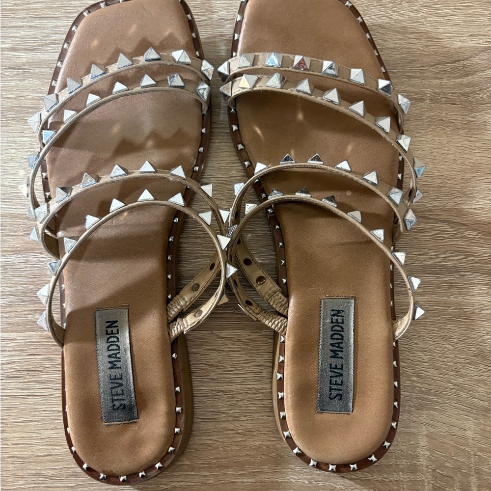 Steve Madden Brown Slide Sandals with Spike Studded Straps